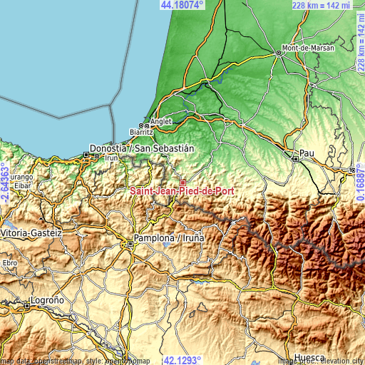 Topographic map of Saint-Jean-Pied-de-Port