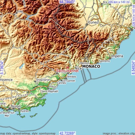 Topographic map of Saint-Jeannet