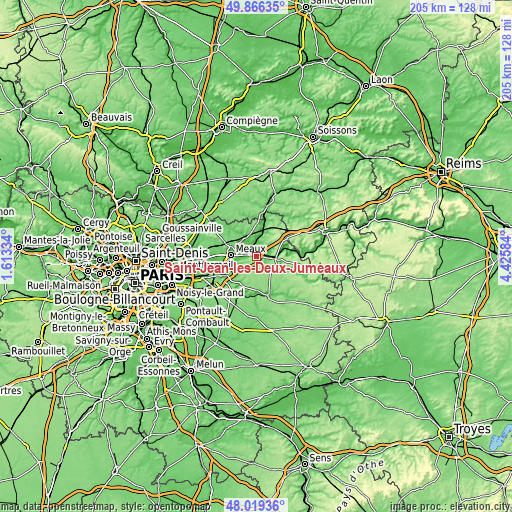 Topographic map of Saint-Jean-les-Deux-Jumeaux