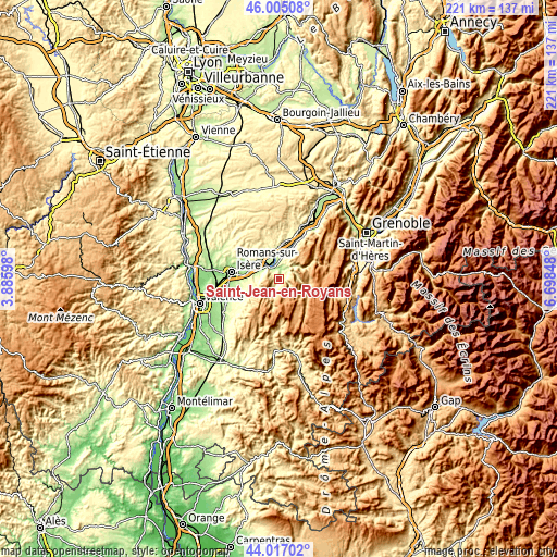 Topographic map of Saint-Jean-en-Royans