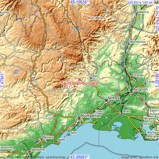 Topographic map of Saint-Jean-du-Gard