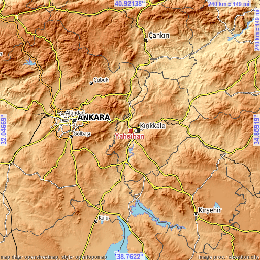 Topographic map of Yahşihan