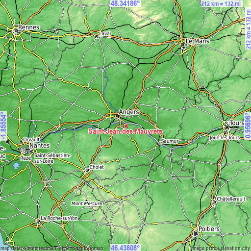 Topographic map of Saint-Jean-des-Mauvrets