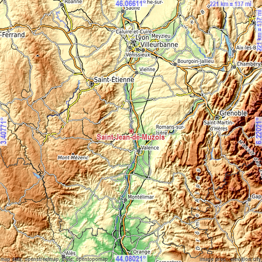 Topographic map of Saint-Jean-de-Muzols