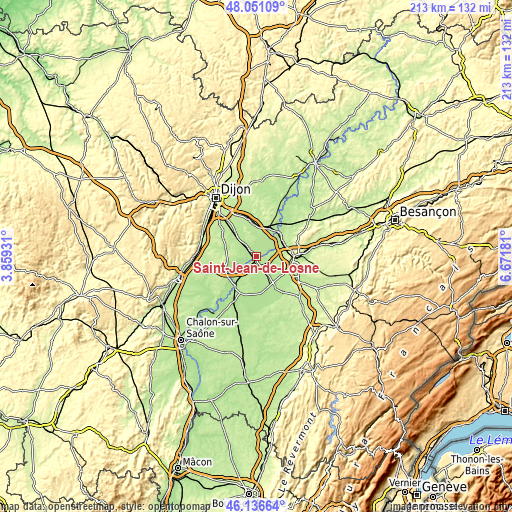 Topographic map of Saint-Jean-de-Losne