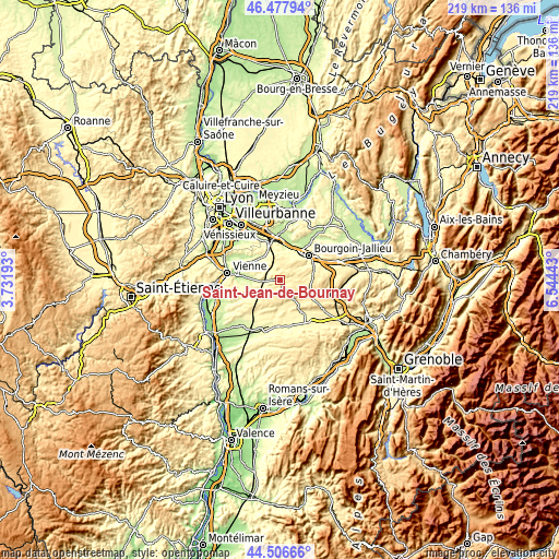 Topographic map of Saint-Jean-de-Bournay