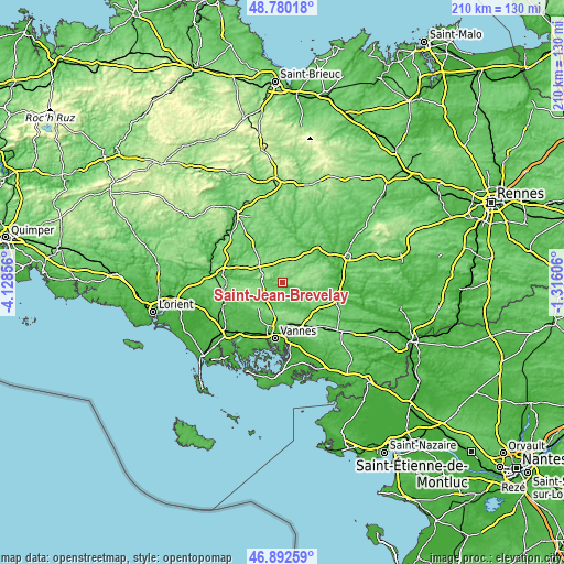 Topographic map of Saint-Jean-Brévelay