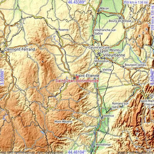 Topographic map of Saint-Jean-Bonnefonds