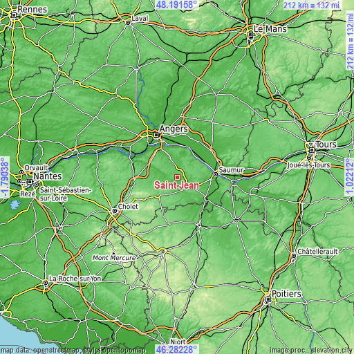 Topographic map of Saint-Jean