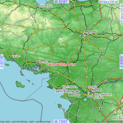 Topographic map of Saint-Jacut-les-Pins