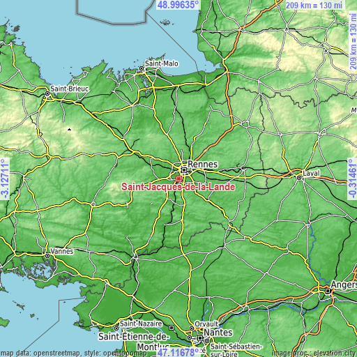 Topographic map of Saint-Jacques-de-la-Lande