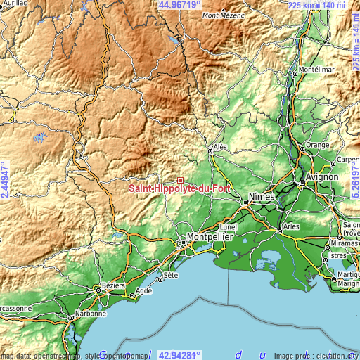 Topographic map of Saint-Hippolyte-du-Fort