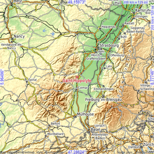 Topographic map of Saint-Hippolyte