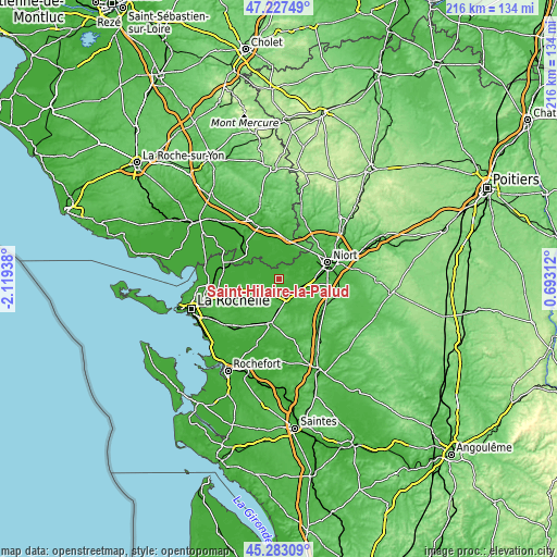 Topographic map of Saint-Hilaire-la-Palud