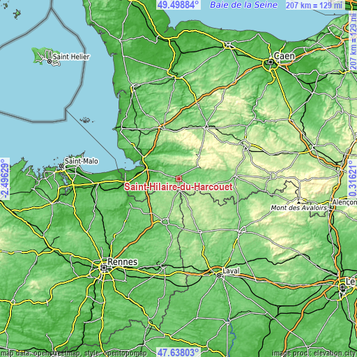 Topographic map of Saint-Hilaire-du-Harcouët