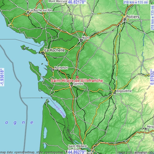 Topographic map of Saint-Hilaire-de-Villefranche