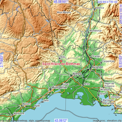 Topographic map of Saint-Hilaire-de-Brethmas