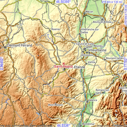 Topographic map of Saint-Héand