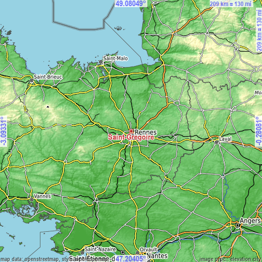 Topographic map of Saint-Grégoire