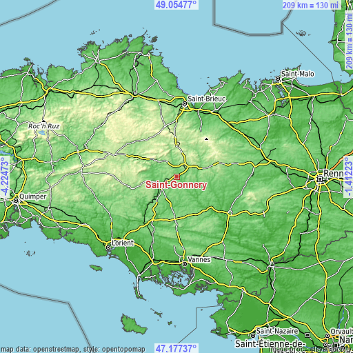 Topographic map of Saint-Gonnery