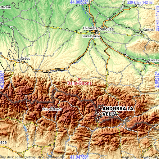 Topographic map of Saint-Girons