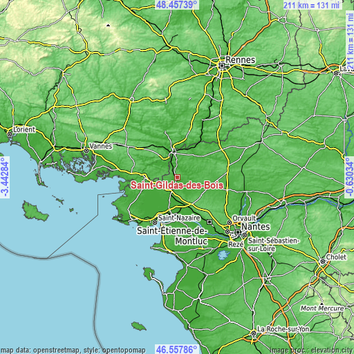 Topographic map of Saint-Gildas-des-Bois