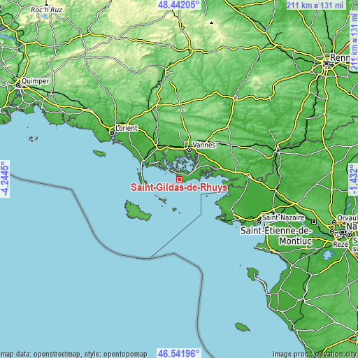 Topographic map of Saint-Gildas-de-Rhuys