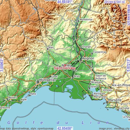 Topographic map of Saint-Gervasy