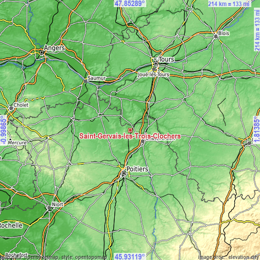 Topographic map of Saint-Gervais-les-Trois-Clochers