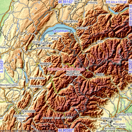 Topographic map of Saint-Gervais-les-Bains