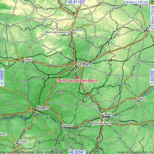 Topographic map of Saint-Gervais-en-Belin