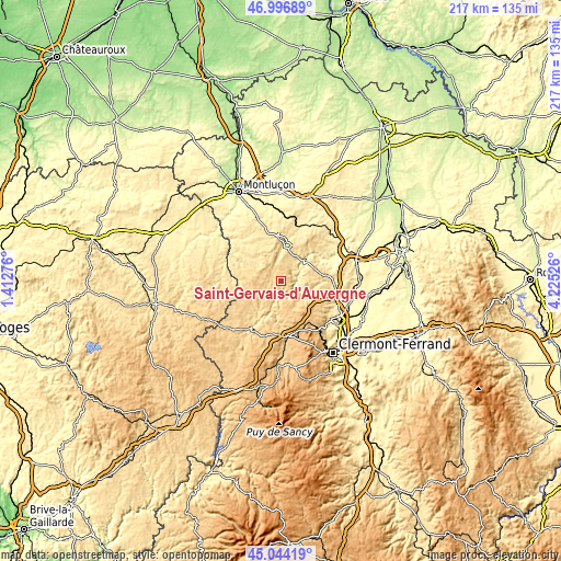 Topographic map of Saint-Gervais-d’Auvergne