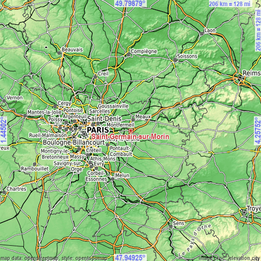 Topographic map of Saint-Germain-sur-Morin