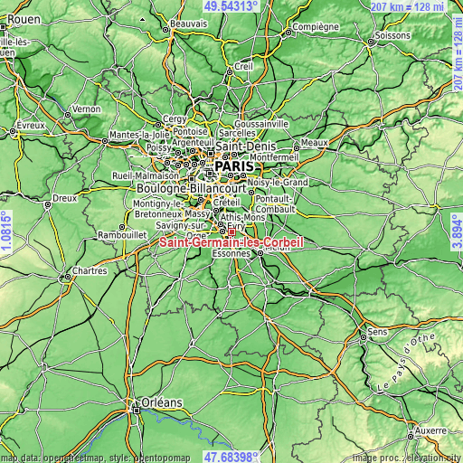 Topographic map of Saint-Germain-lès-Corbeil