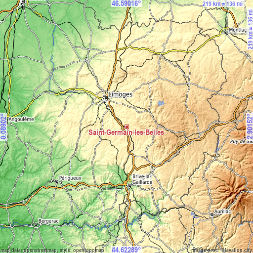 Topographic map of Saint-Germain-les-Belles