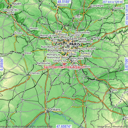 Topographic map of Saint-Germain-lès-Arpajon