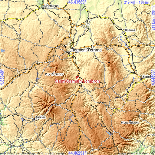 Topographic map of Saint-Germain-Lembron