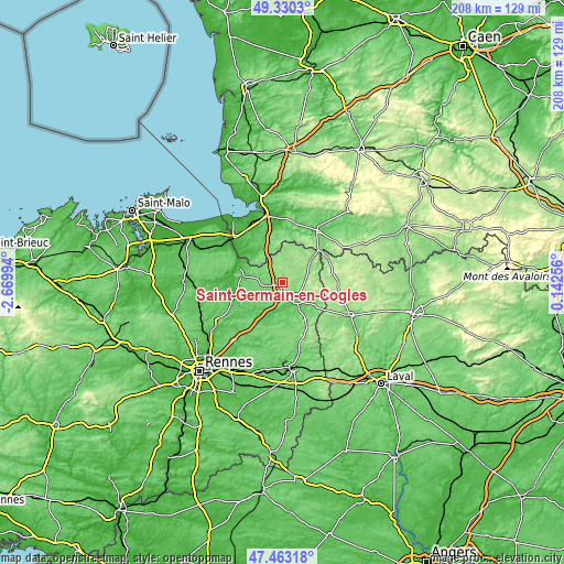 Topographic map of Saint-Germain-en-Coglès