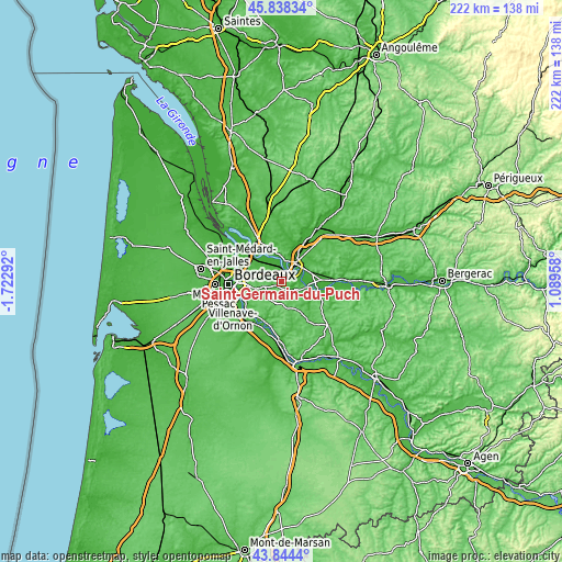 Topographic map of Saint-Germain-du-Puch