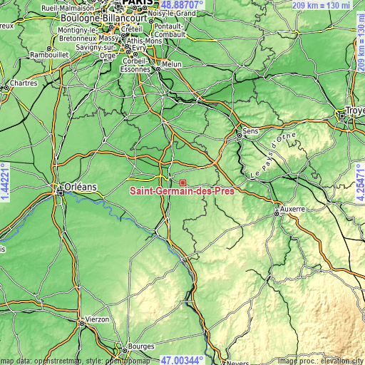 Topographic map of Saint-Germain-des-Prés