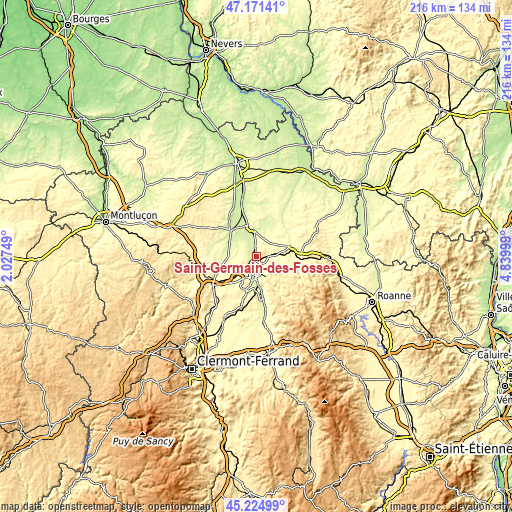 Topographic map of Saint-Germain-des-Fossés