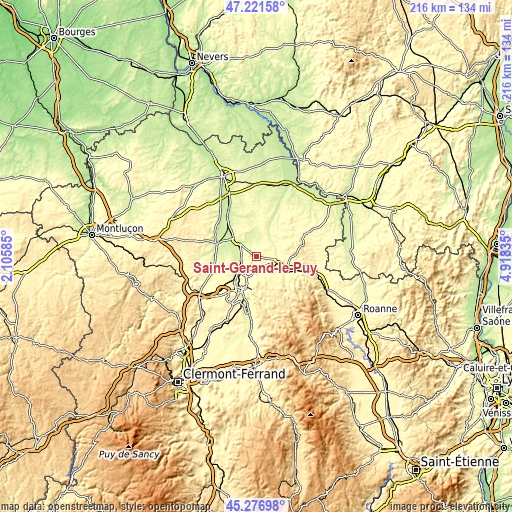 Topographic map of Saint-Gérand-le-Puy