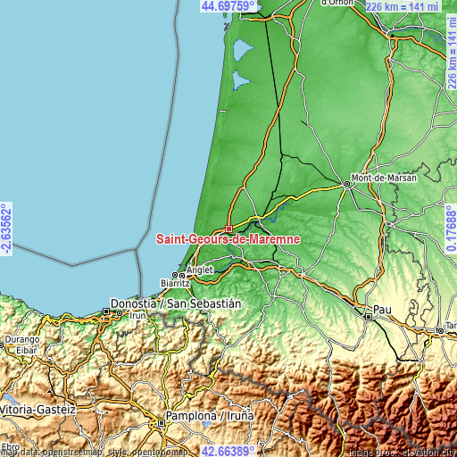 Topographic map of Saint-Geours-de-Maremne