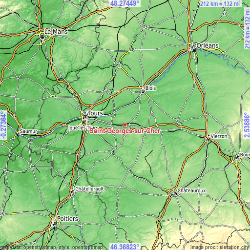 Topographic map of Saint-Georges-sur-Cher