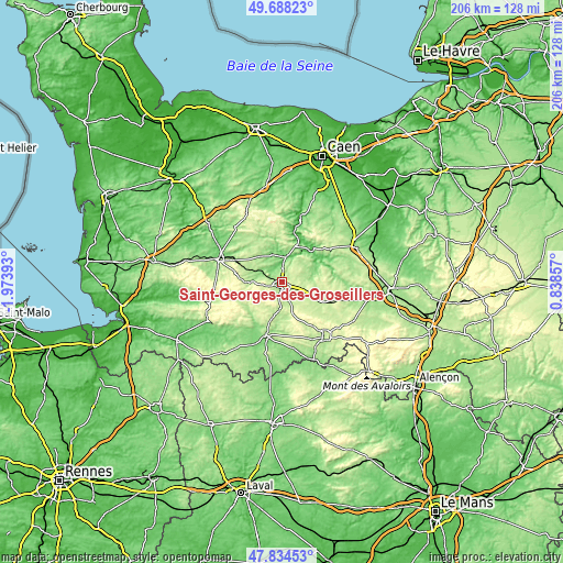 Topographic map of Saint-Georges-des-Groseillers