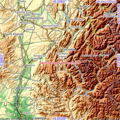 Topographic map of Saint-Georges-de-Commiers