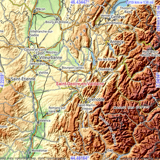 Topographic map of Saint-Geoire-en-Valdaine