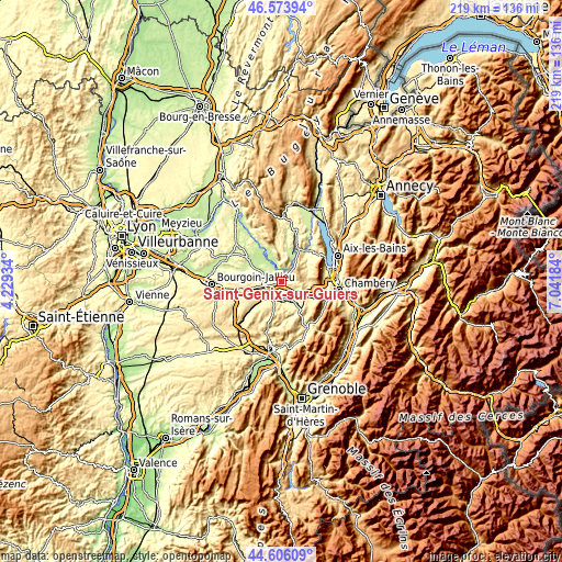 Topographic map of Saint-Genix-sur-Guiers