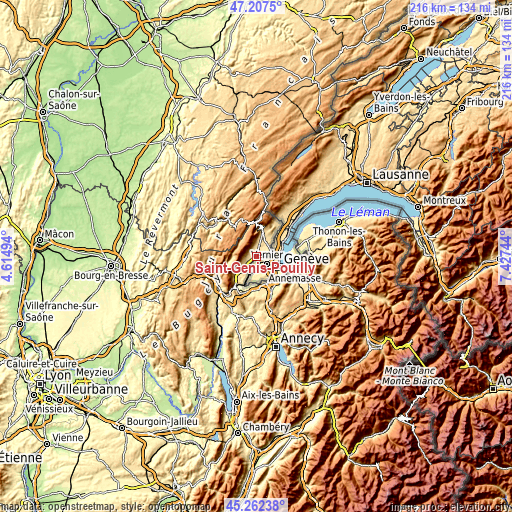 Topographic map of Saint-Genis-Pouilly