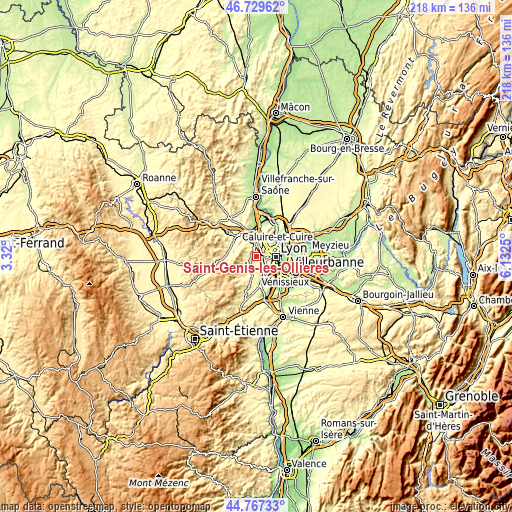 Topographic map of Saint-Genis-les-Ollières